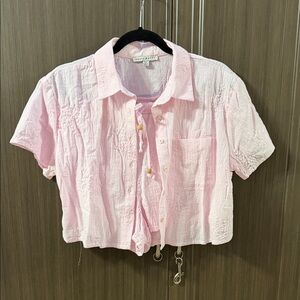 Haute Monde Light Pink Short-Sleeve Button-Down Shirt and matching short set